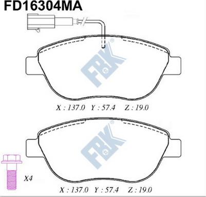 FBK FD16304MA - Гальмівні колодки, дискові гальма autocars.com.ua