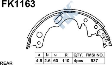 FBK FK1163 - Комплект гальм, барабанний механізм autocars.com.ua