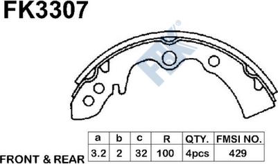FBK FK3307 - Комплект гальм, барабанний механізм autocars.com.ua