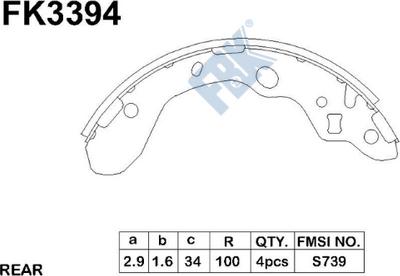 FBK FK3394 - Комплект гальм, барабанний механізм autocars.com.ua