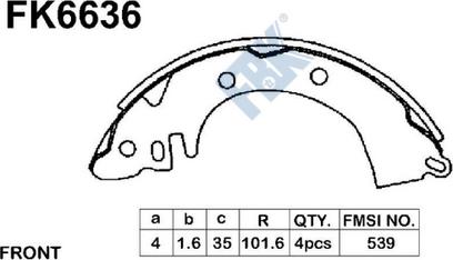 FBK FK6636 - Комплект тормозных колодок, барабанные avtokuzovplus.com.ua