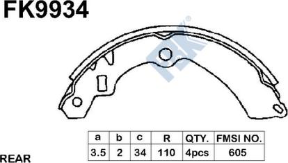 FBK FK9934 - Комплект гальм, барабанний механізм autocars.com.ua