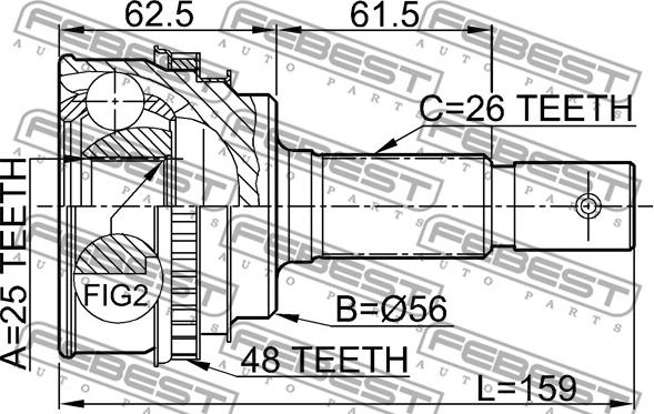 Febest 0110-005A48 - Шарнирный комплект, ШРУС, приводной вал autodnr.net