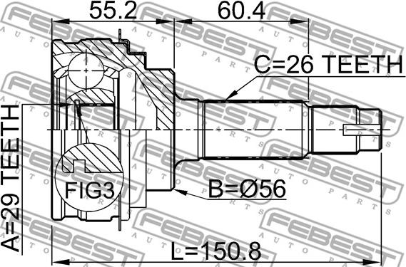 Febest 0110-008 - Шарнірний комплект, ШРУС, приводний вал autocars.com.ua