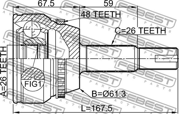 Febest 0110-ACV40L26A48 - Шарнирный комплект, ШРУС, приводной вал autodnr.net