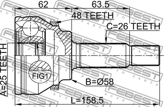 Febest 0110-AZT250A48 - Шарнирный комплект, ШРУС, приводной вал avtokuzovplus.com.ua