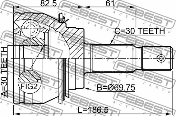 Febest 0110-GRJ150 - Шарнірний комплект, ШРУС, приводний вал autocars.com.ua