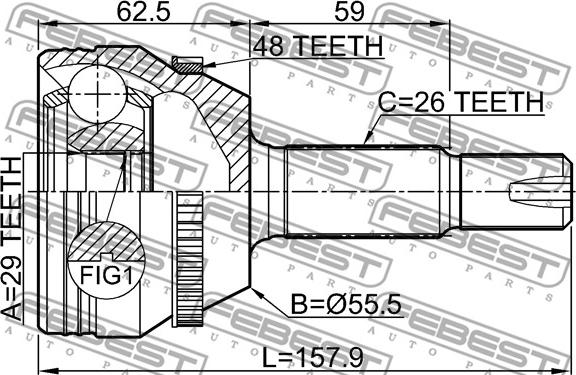 Febest 0110-ZZE132A48 - Шарнірний комплект, ШРУС, приводний вал autocars.com.ua