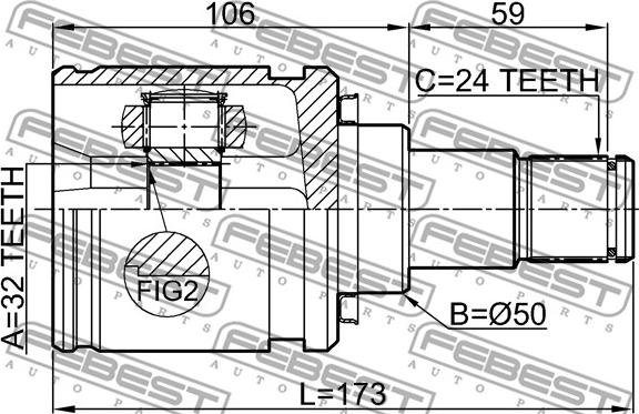 Febest 0111-CDT220LH - Шарнірний комплект, ШРУС, приводний вал autocars.com.ua