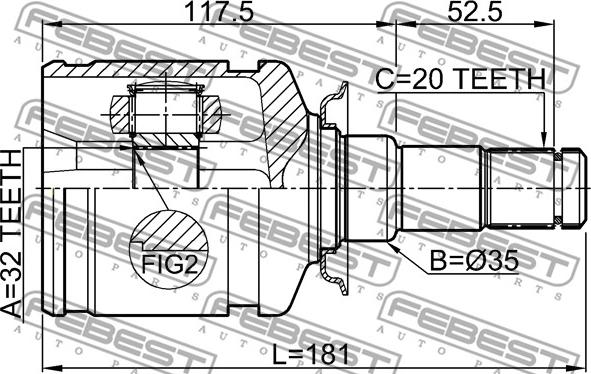 Febest 0111-CT220LH - Шарнирный комплект, ШРУС, приводной вал avtokuzovplus.com.ua