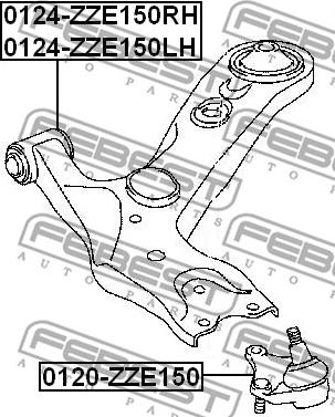 Febest 0124-ZZE150RH - Важіль незалежної підвіски колеса autocars.com.ua