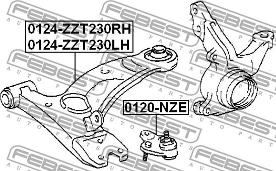 Febest 0124-ZZT230RH - Важіль незалежної підвіски колеса autocars.com.ua