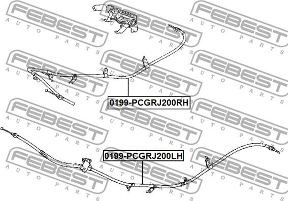 Febest 0199-PCGRJ200LH - Трос, гальмівна система autocars.com.ua