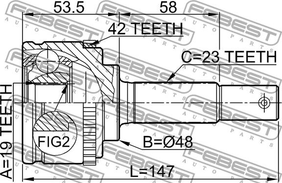 Febest 0210-043A42 - Шарнірний комплект, ШРУС, приводний вал autocars.com.ua