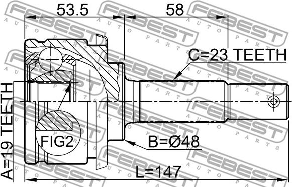 Febest 0210-043 - Шарнірний комплект, ШРУС, приводний вал autocars.com.ua