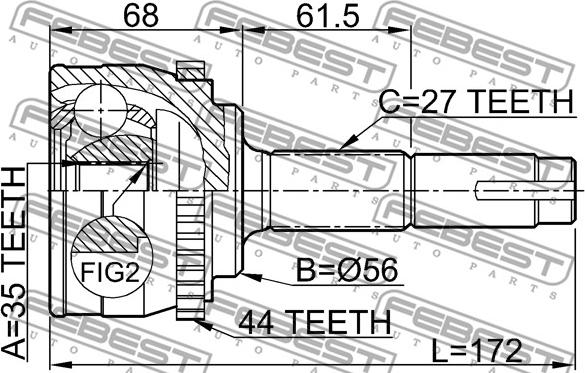 Febest 0210-070A44 - Шарнірний комплект, ШРУС, приводний вал autocars.com.ua