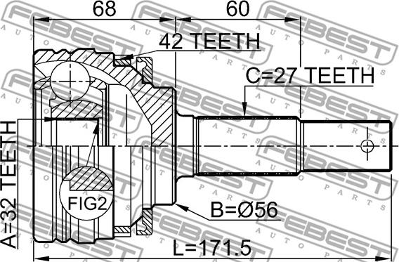 Febest 0210-P10A42 - Шарнірний комплект, ШРУС, приводний вал autocars.com.ua