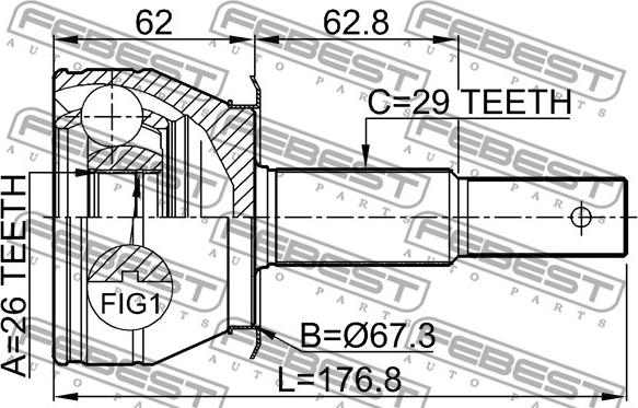 Febest 0210-R51AT - Шарнірний комплект, ШРУС, приводний вал autocars.com.ua