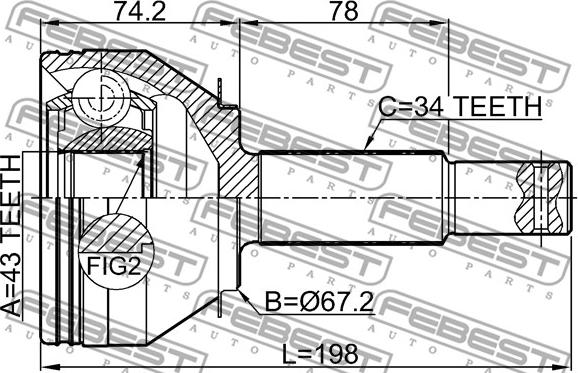 Febest 0210-Y62R - Шарнирный комплект, ШРУС, приводной вал avtokuzovplus.com.ua