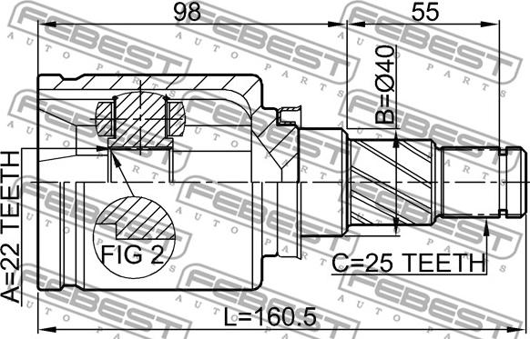 Febest 0211-B10ATLH - Шарнірний комплект, ШРУС, приводний вал autocars.com.ua