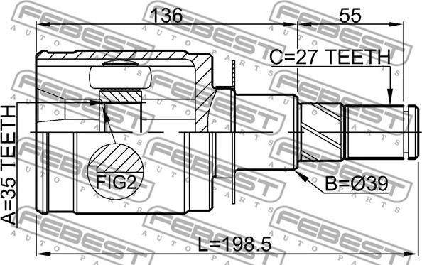 Febest 0211-D40AT - Шарнірний комплект, ШРУС, приводний вал autocars.com.ua