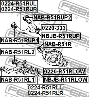 Febest NAB-R51RUP1 - САЙЛЕНБЛОК ПЕРЕДНИЙ ЗАДНЕГО ВЕРХНЕГО РЫЧАГА NISSAN PATHFINDER R51M 2005- FEBEST autodnr.net