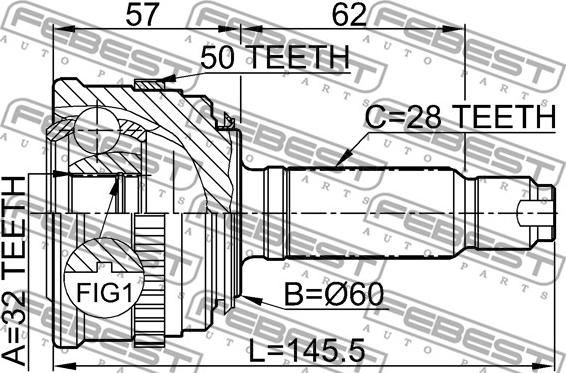 Febest 0310-022A50 - ШРУС НАРУЖНЫЙ 32x60x28 HONDA ACCORD CC-CD-CE 1994-1998 FEBEST autodnr.net