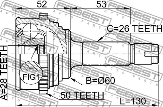Febest 0310-054A50 - Шарнирный комплект, ШРУС, приводной вал avtokuzovplus.com.ua