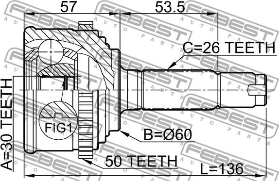 Febest 0310-CF4A50 - Шарнирный комплект, ШРУС, приводной вал avtokuzovplus.com.ua