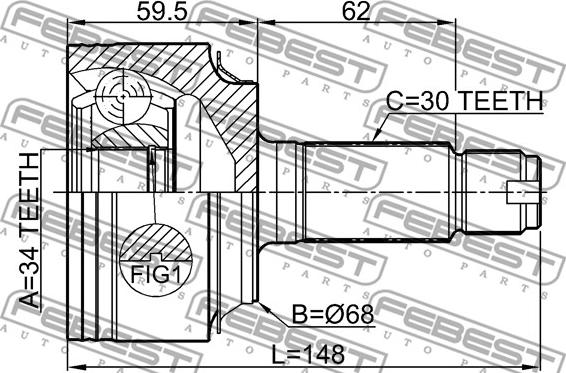 Febest 0310-CRVDI - Шарнірний комплект, ШРУС, приводний вал autocars.com.ua