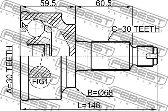 Febest 0310-CUAT - Шарнірний комплект, ШРУС, приводний вал autocars.com.ua