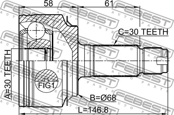 Febest 0310-CWAT - Шарнірний комплект, ШРУС, приводний вал autocars.com.ua