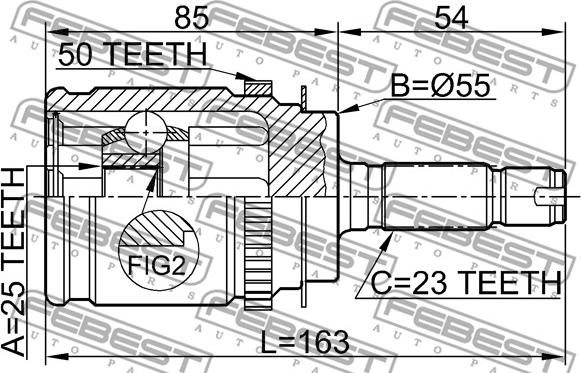 Febest 0310-RD1RA50 - Шарнірний комплект, ШРУС, приводний вал autocars.com.ua