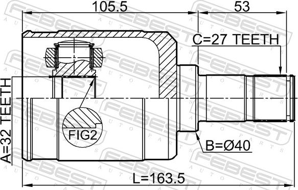 Febest 0311-RW24LH - Шарнірний комплект, ШРУС, приводний вал autocars.com.ua