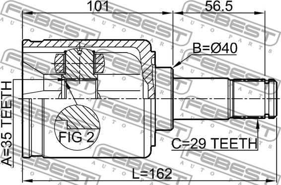 Febest 0311-YD2LH - Шарнірний комплект, ШРУС, приводний вал autocars.com.ua