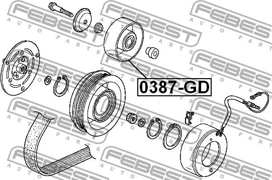 Febest 0387-GD - Паразитний / провідний ролик, поліклиновий ремінь autocars.com.ua