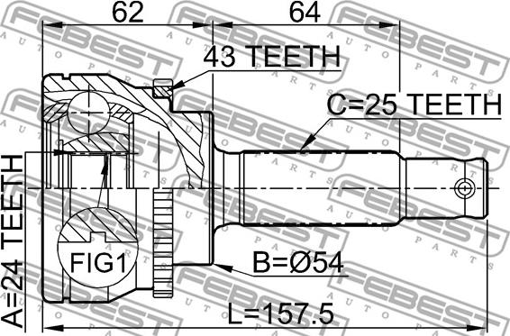 Febest 0410-033A43 - Шарнірний комплект, ШРУС, приводний вал autocars.com.ua