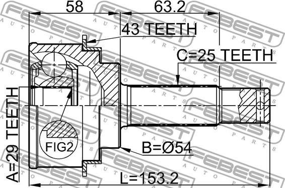 Febest 0410-H76A43 - Шарнірний комплект, ШРУС, приводний вал autocars.com.ua