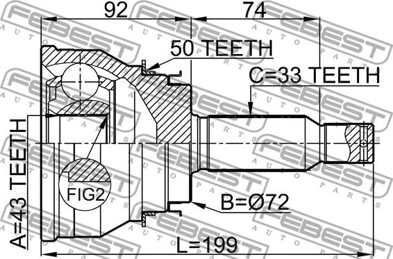 Febest 0410-V75RA50 - Шарнірний комплект, ШРУС, приводний вал autocars.com.ua