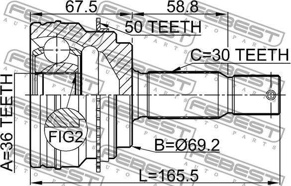 Febest 0410-V97A50 - Шарнірний комплект, ШРУС, приводний вал autocars.com.ua