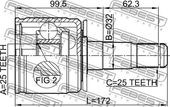 Febest 0411-V43LH - Шарнірний комплект, ШРУС, приводний вал autocars.com.ua