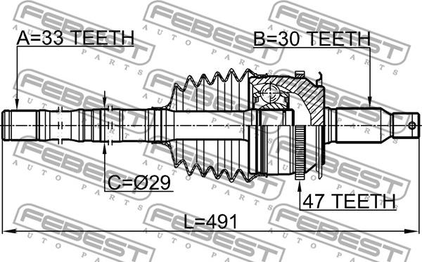 Febest 0414-KB4A47R - Шарнірний комплект, ШРУС, приводний вал autocars.com.ua