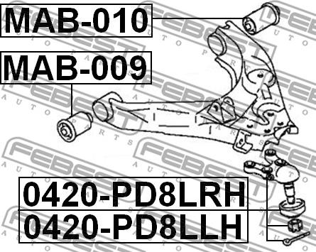 Febest 0420-PD8LRH - Несучий / направляючий шарнір autocars.com.ua