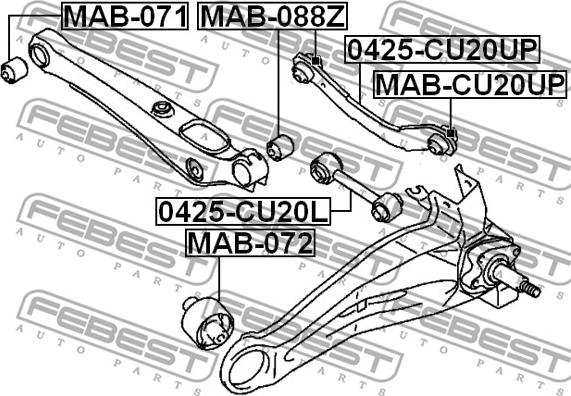 Febest 0425-CU20UP - Важіль підвіски зад.-попереч.-верх Lancer 00-09 autocars.com.ua