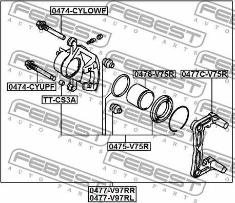 Febest 0477-V97RL - СУППОРТ ТОРМОЗНОЙ ЗАДНИЙ ЛЕВЫЙ MITSUBISHI PAJERO IV-MONTERO V87W-V97W 2006- autodnr.net