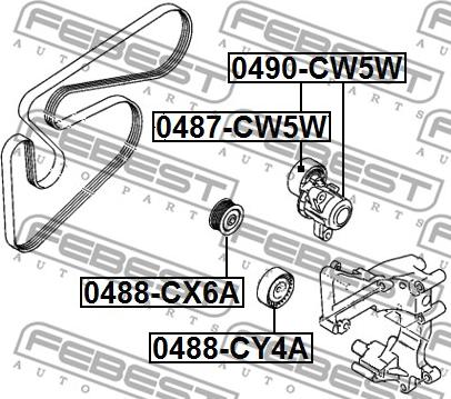 Febest 0488-CY4A - Паразитний / провідний ролик, поліклиновий ремінь autocars.com.ua