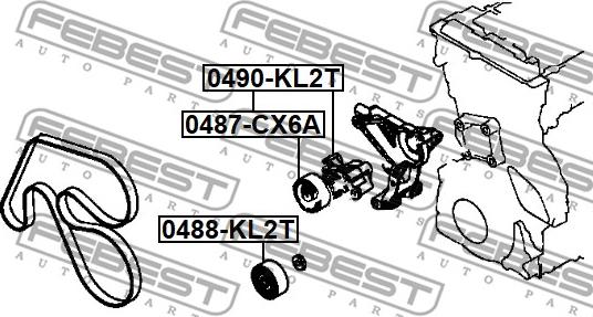 Febest 0488-KL2T - Паразитний / провідний ролик, поліклиновий ремінь autocars.com.ua