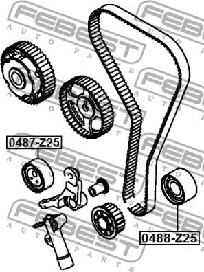 Febest 0488-Z25 - Паразитний / провідний ролик, поліклиновий ремінь autocars.com.ua