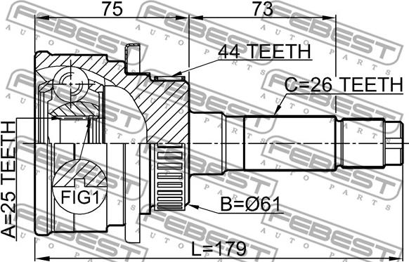 Febest 0510-B25A44 - Шарнирный комплект, ШРУС, приводной вал avtokuzovplus.com.ua