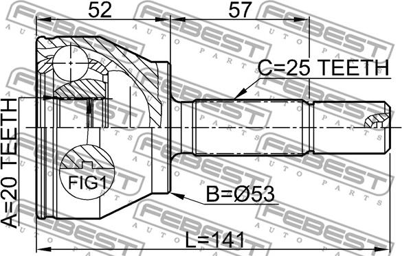 Febest 0510-DY3 - Шарнірний комплект, ШРУС, приводний вал autocars.com.ua